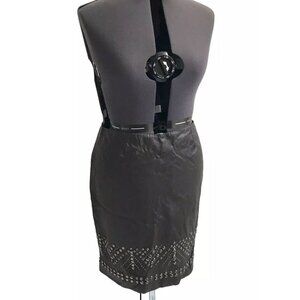 Alberto Makali faux leather perforated studded skirt, Brown Silver Tone, Size 10